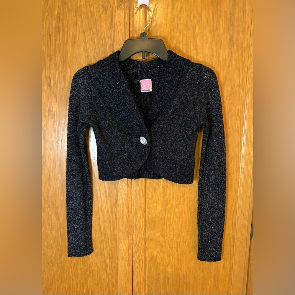 Great American Sweater Cropped Cardigan Black w/ Metallic Size Small S NWOT Y2K
